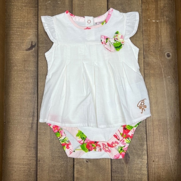 Baker Baby by Ted Baker Bodysuit Dress in White with Floral Trim Sz 0-3M - Picture 1 of 7